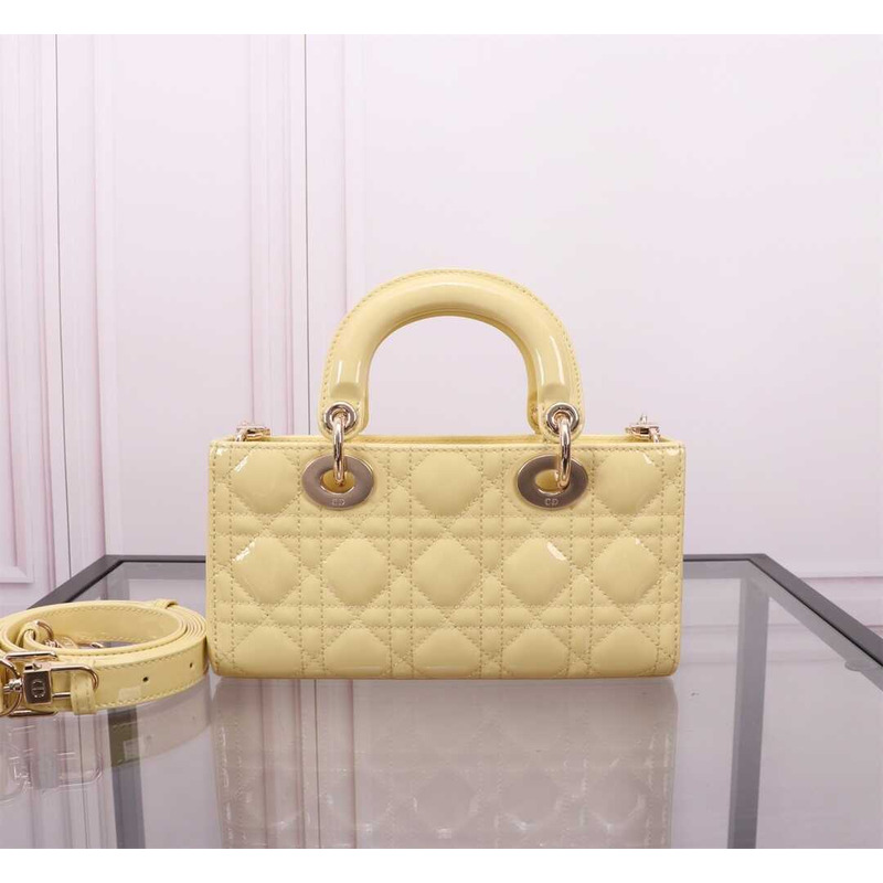 D*or cannage lambskin small lady d-joy bag yellow