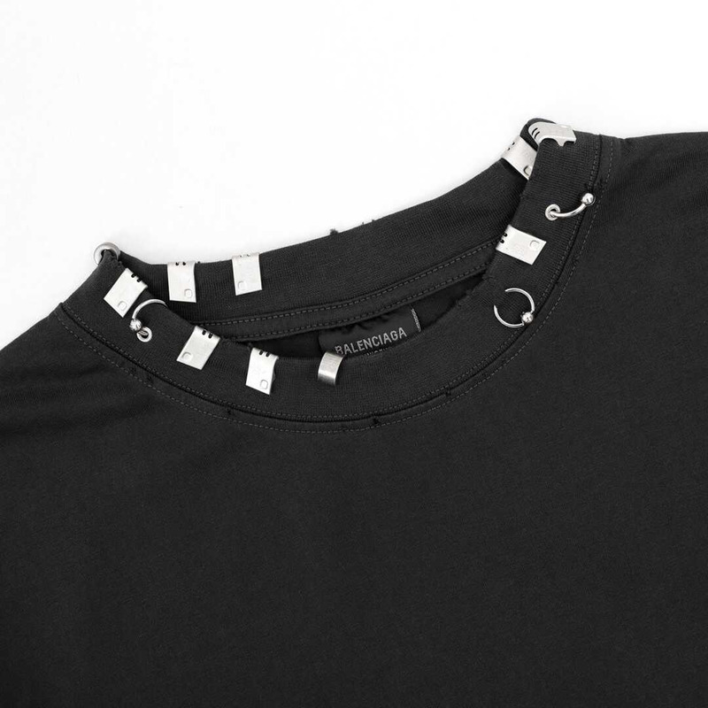 Ba*len*cia*ga embroidered fray mock neck t-shirt in black