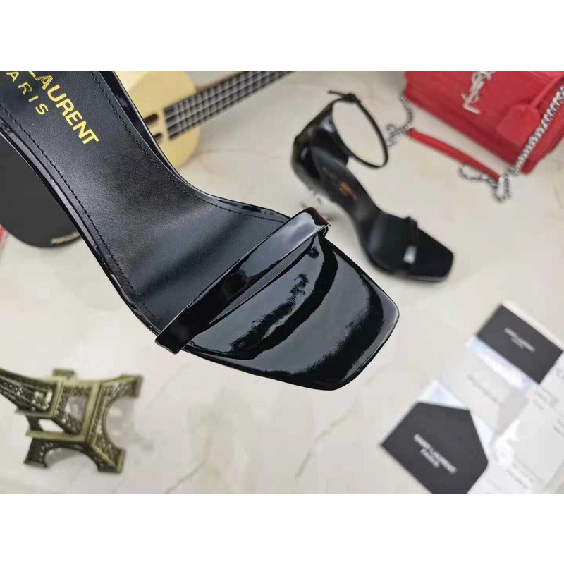 Saint Laurent Opyum Patent Leather Heel Sandals Black