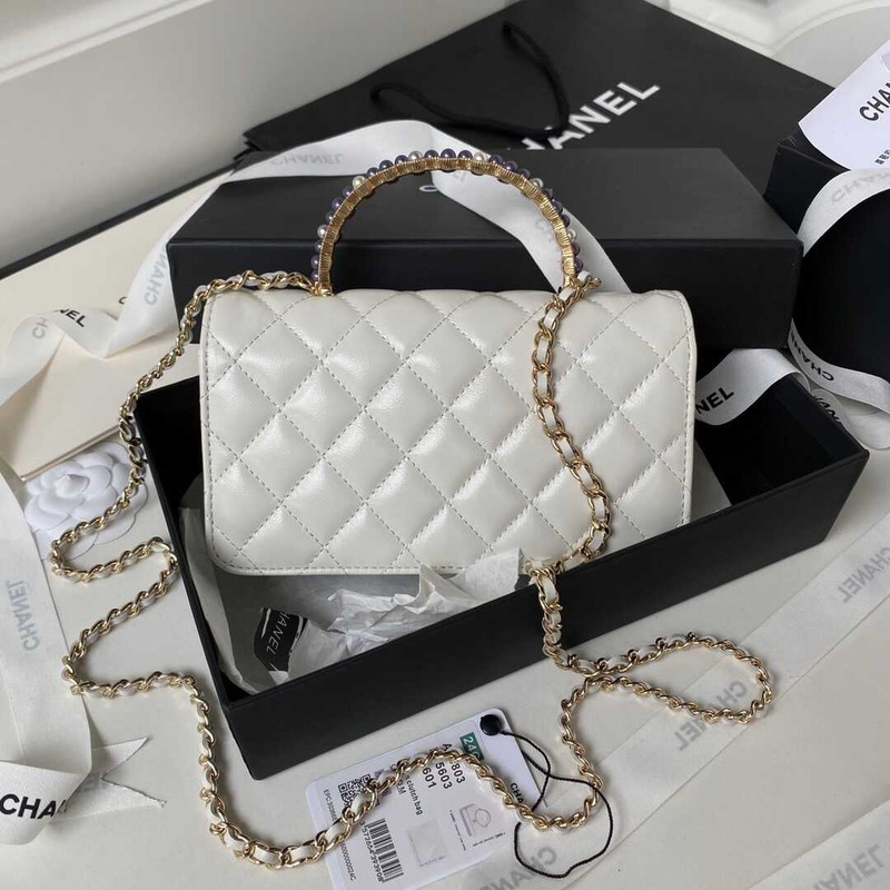 Ch*el clutch with chain white bag