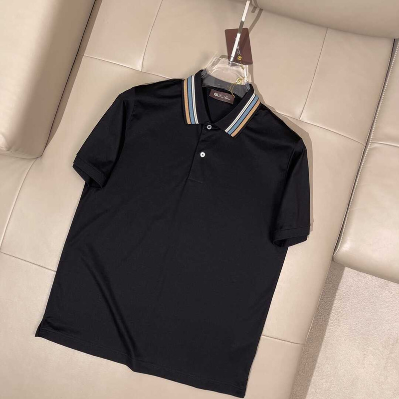 Loro piana Rainbow Stripe Detail Polo Shirt Black