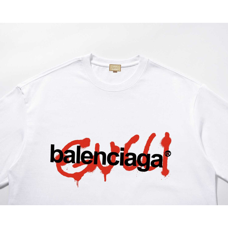 g*u*i & Ba*len*cia*ga logo printed t-shirt white