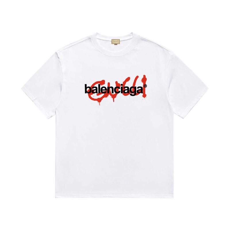 g*u*i & Ba*len*cia*ga logo printed t-shirt white