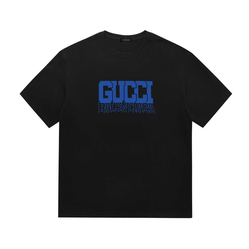 g*u*i & Ba*len*cia*ga logo printed t-shirt black