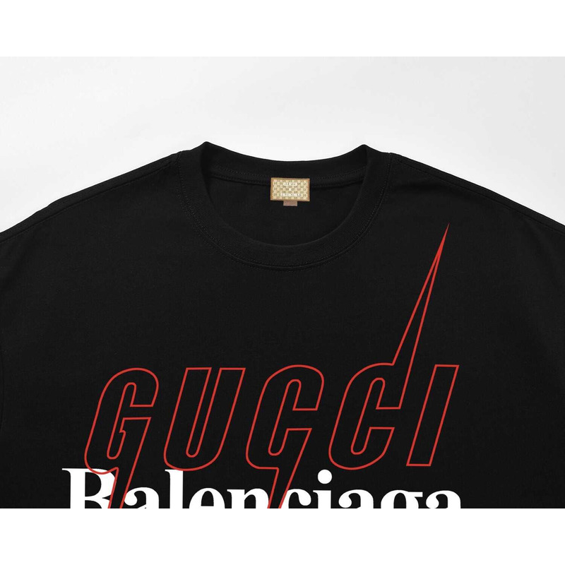 g*u*i & Ba*len*cia*ga logo printed t-shirt black