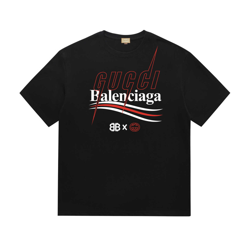 g*u*i & Ba*len*cia*ga logo printed t-shirt black