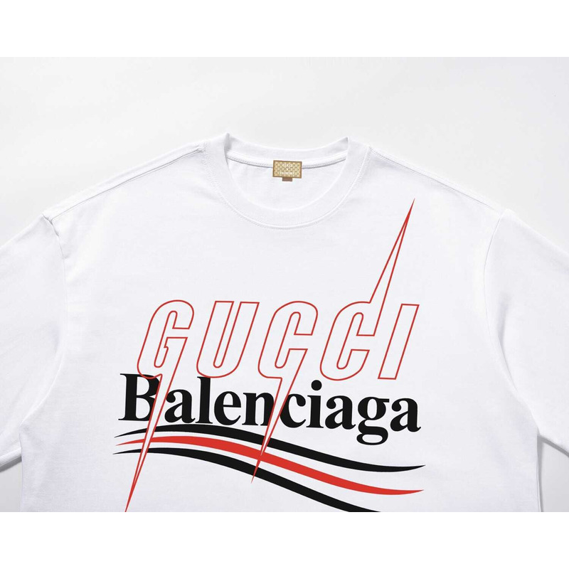 g*u*i & Ba*len*cia*ga logo printed t-shirt white