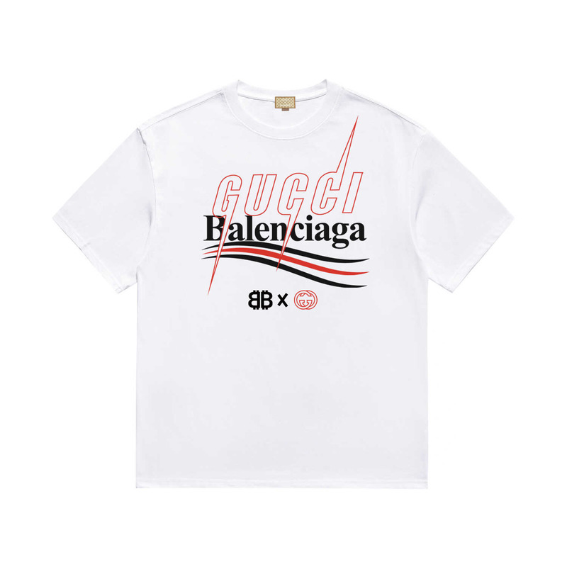 g*u*i & Ba*len*cia*ga logo printed t-shirt white