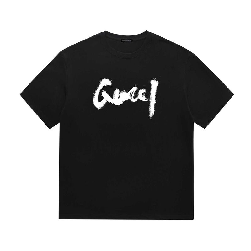 g*u*i & Ba*len*cia*ga t-shirt with print g*u*i front Ba*len*cia*ga back black