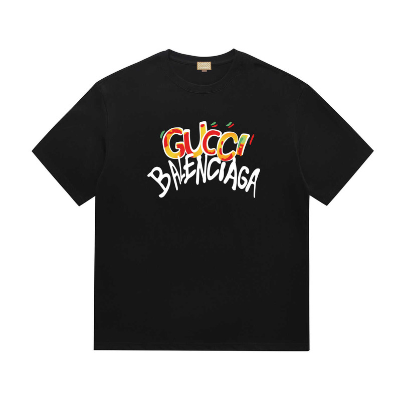 g*u*i & Ba*len*cia*ga logo printed t-shirt black