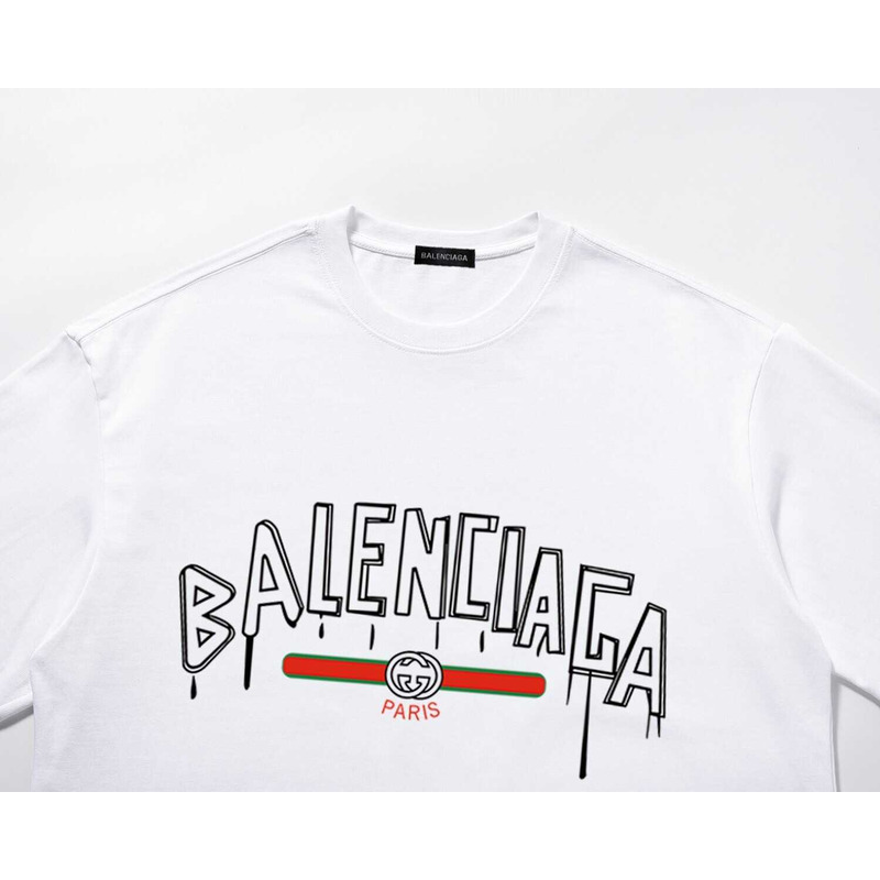 g*u*i & Ba*len*cia*ga oversize washed t-shirt with logo white