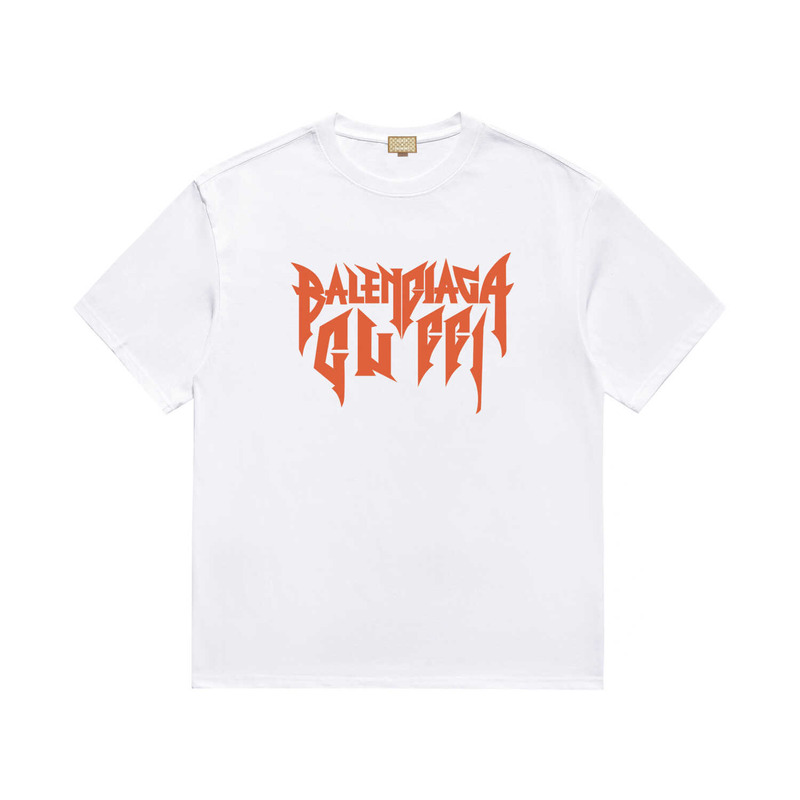 g*u*i & Ba*len*cia*ga logo printed t-shirt white