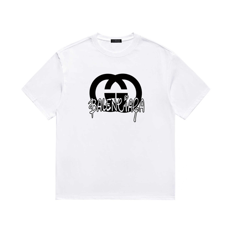 g*u*i & Ba*len*cia*ga cotton jersey t-shirt with g*u*i printed in white