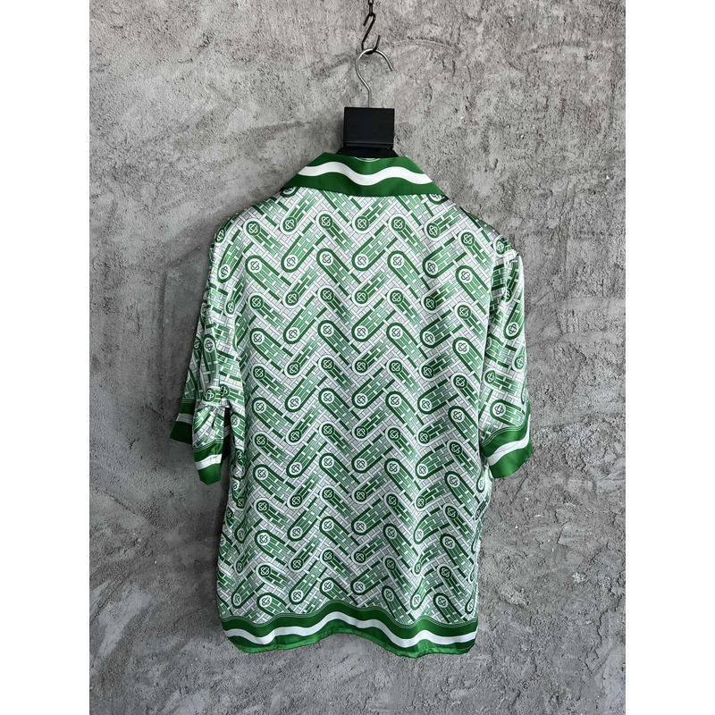 Casablanca Braid Striped Crochet-Knit Shirt - Green