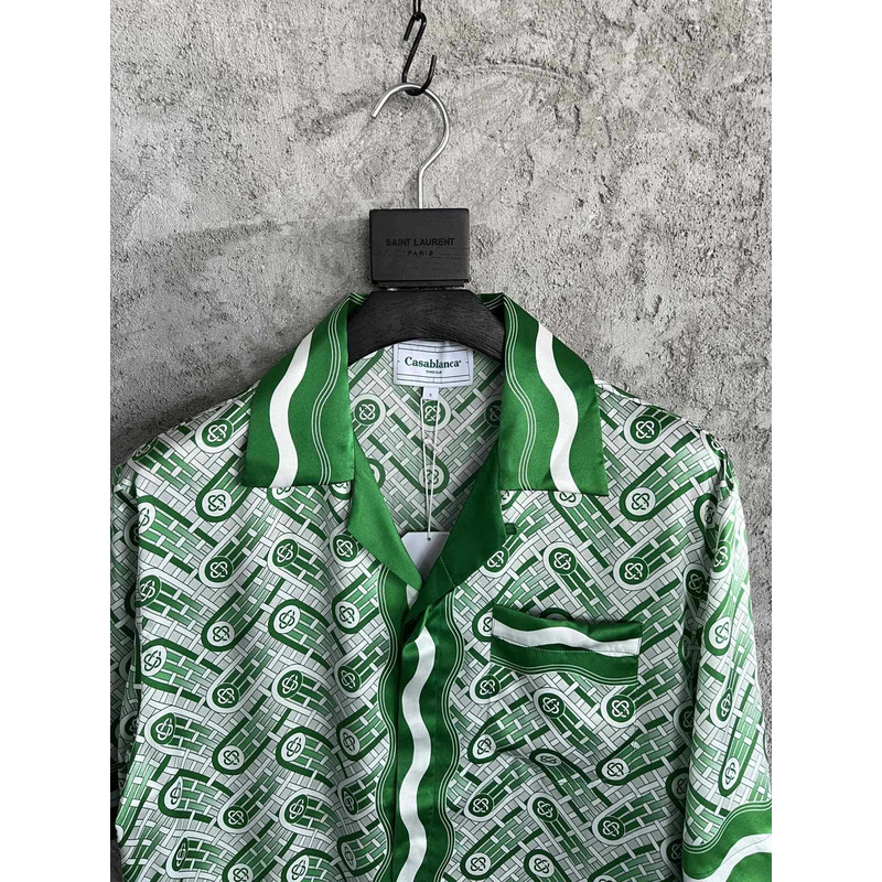 Casablanca Braid Striped Crochet-Knit Shirt - Green