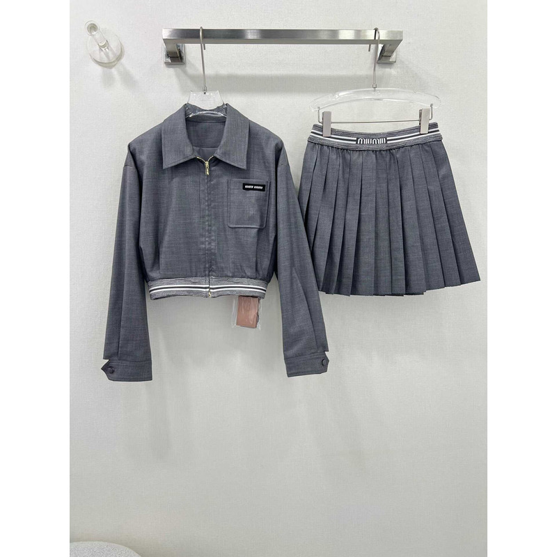 Miu Miu Cropped Jacket And Skrit Grey