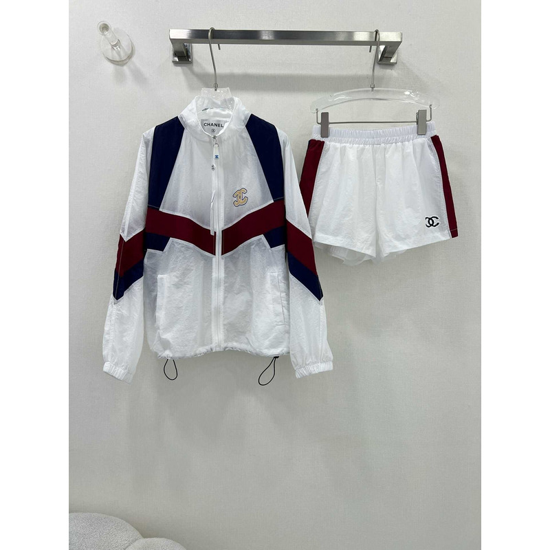 Ch*el track jacket and shorts white