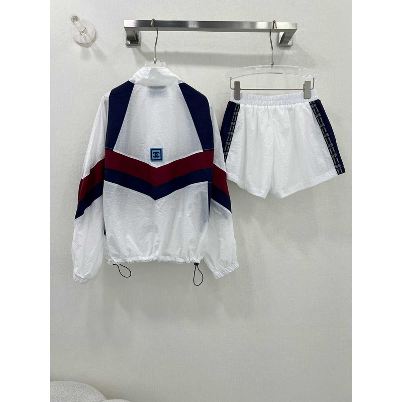 Ch*el track jacket and shorts white