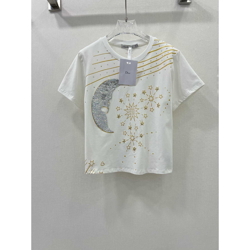 D*or t-shirt cotton jersey with gold-tone constellation white