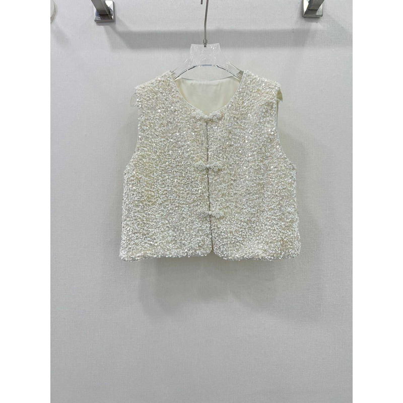 Ch*el sequin vest jacket white