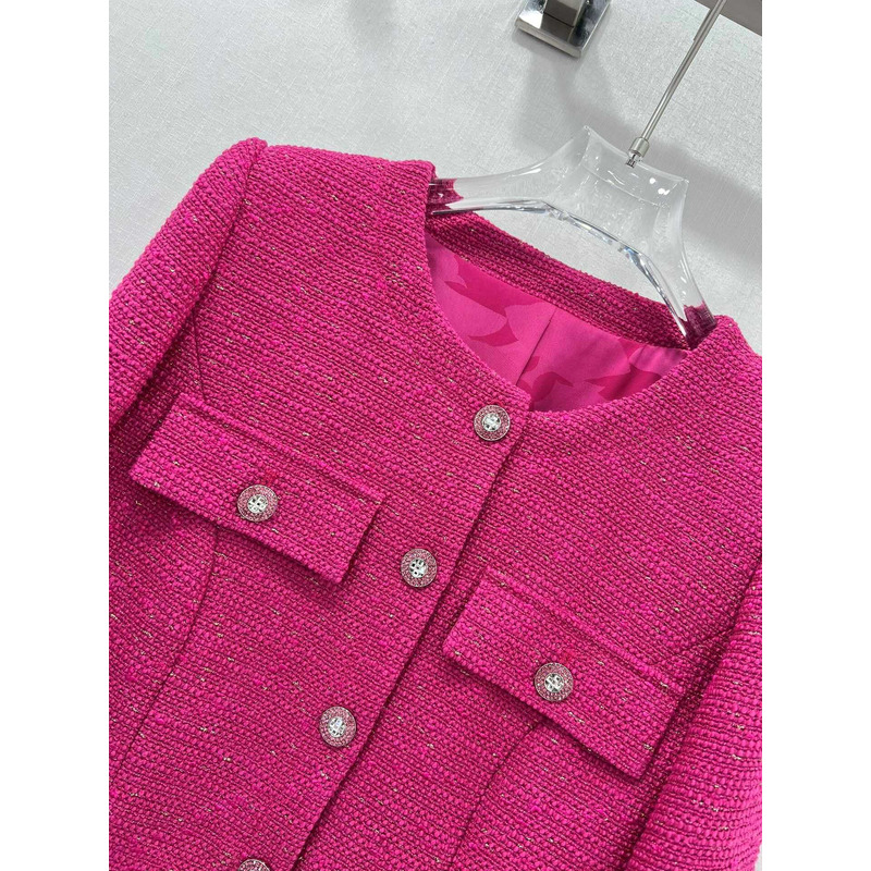 Ch*el tweed cropped jacket hot pink