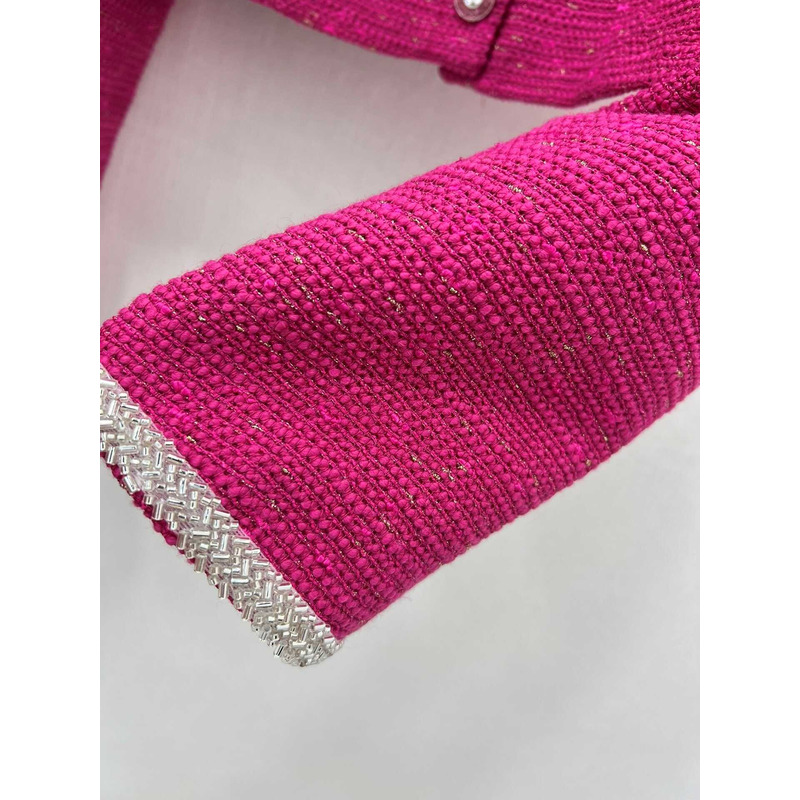 Ch*el tweed cropped jacket hot pink