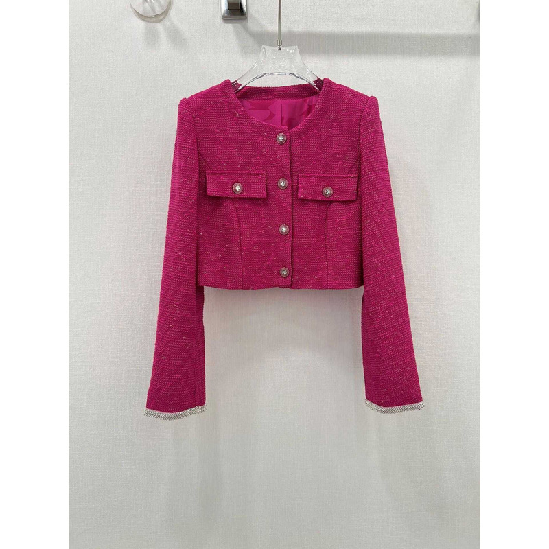 Ch*el tweed cropped jacket hot pink