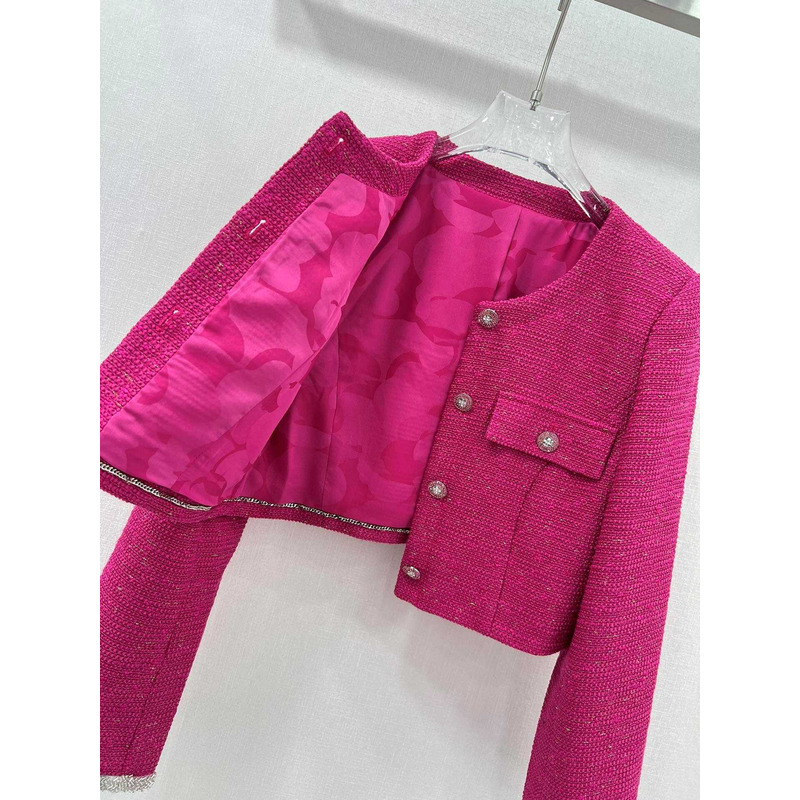 Ch*el tweed cropped jacket hot pink