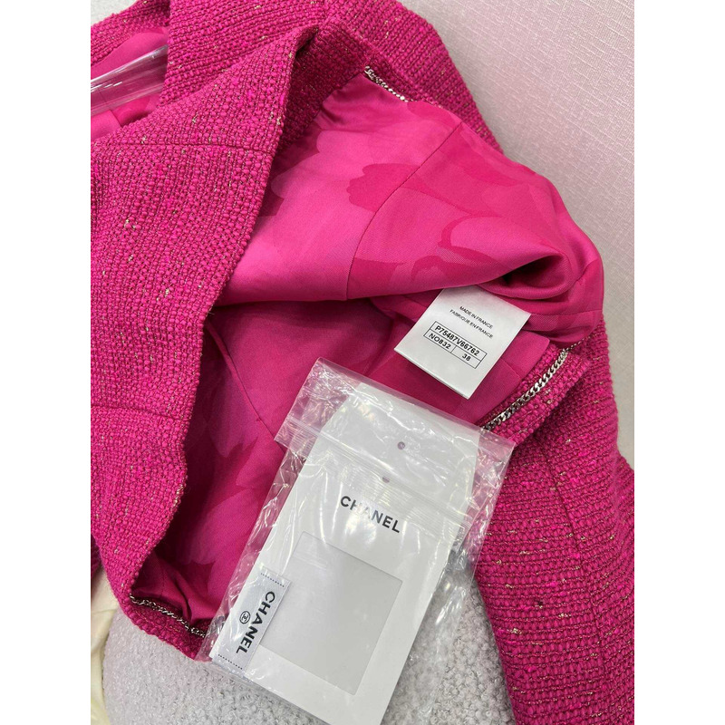 Ch*el tweed cropped jacket hot pink