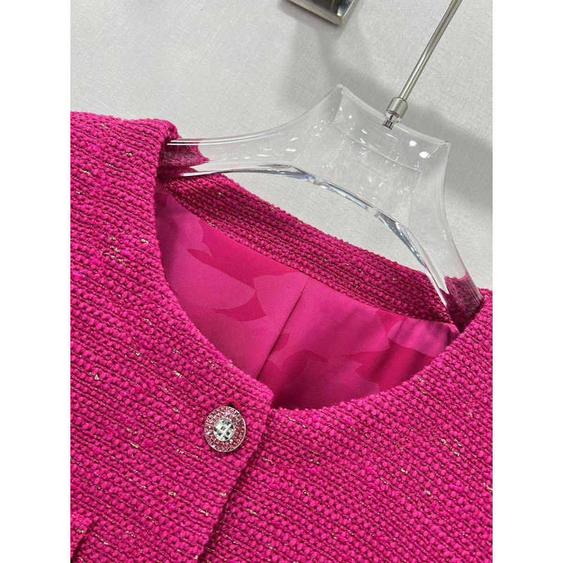 Ch*el tweed cropped jacket hot pink