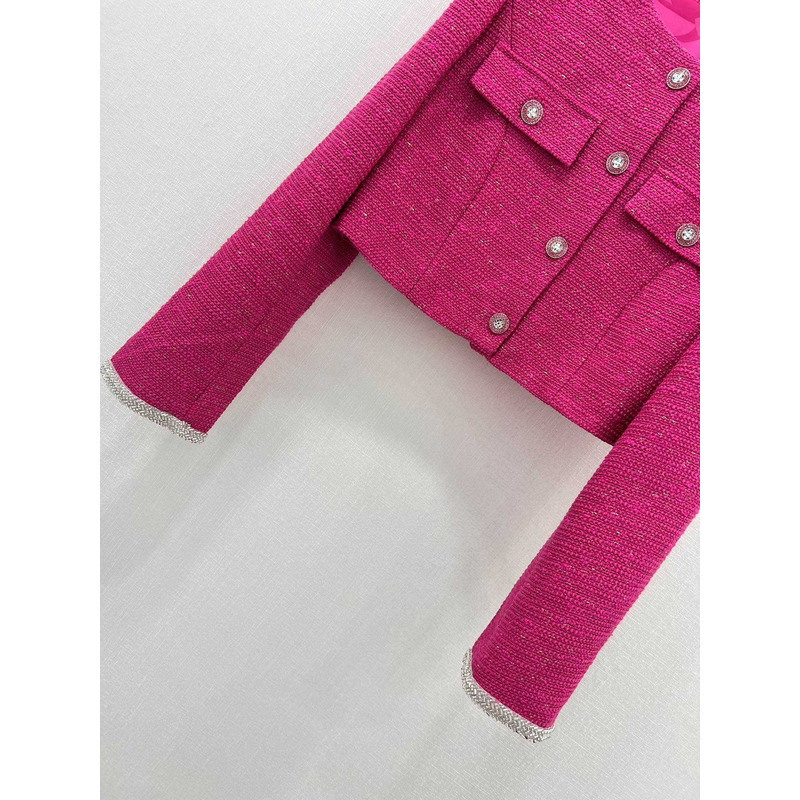 Ch*el tweed cropped jacket hot pink