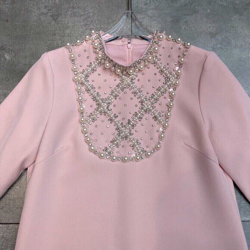 Miu Miu Pearl And Crystal-embellished Dress In Pink