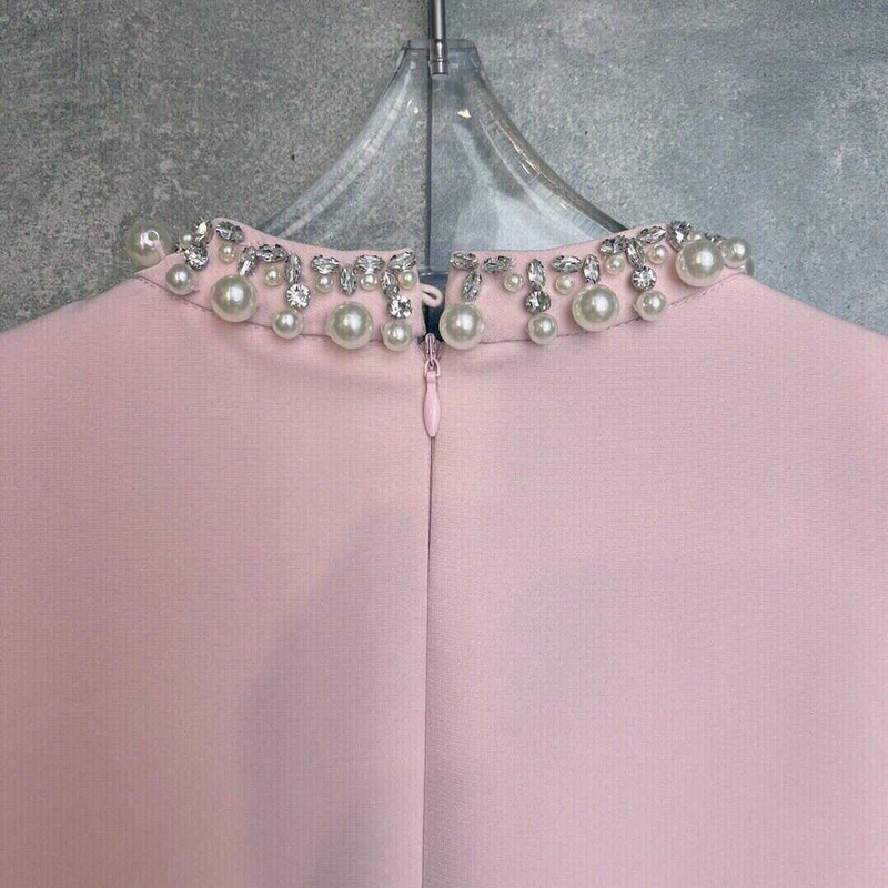 Miu Miu Pearl And Crystal-embellished Dress In Pink