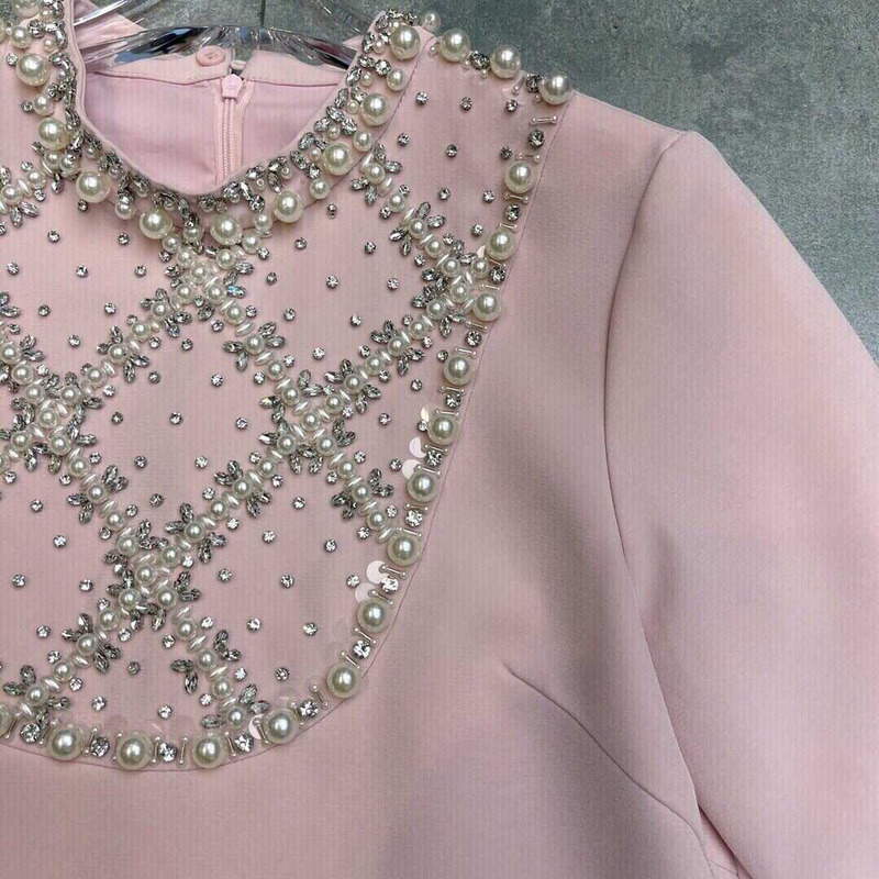 Miu Miu Pearl And Crystal-embellished Dress In Pink