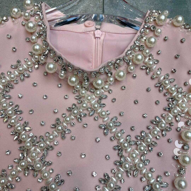 Miu Miu Pearl And Crystal-embellished Dress In Pink