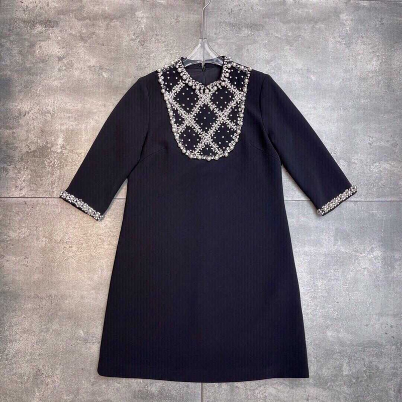 Miu Miu Pearl And Crystal-embellished Dress In Black