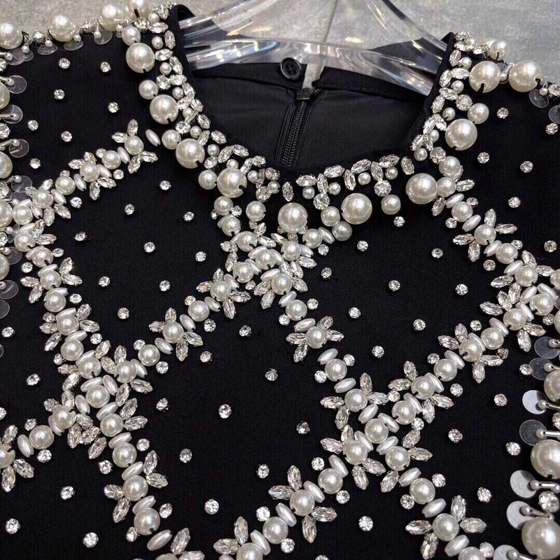 Miu Miu Pearl And Crystal-embellished Dress In Black