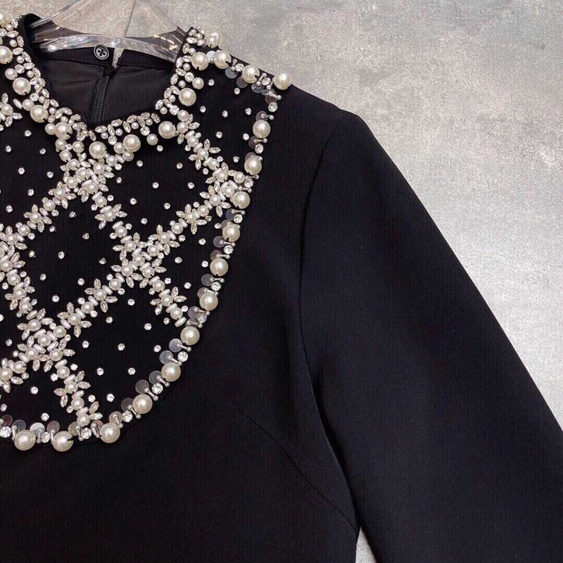 Miu Miu Pearl And Crystal-embellished Dress In Black