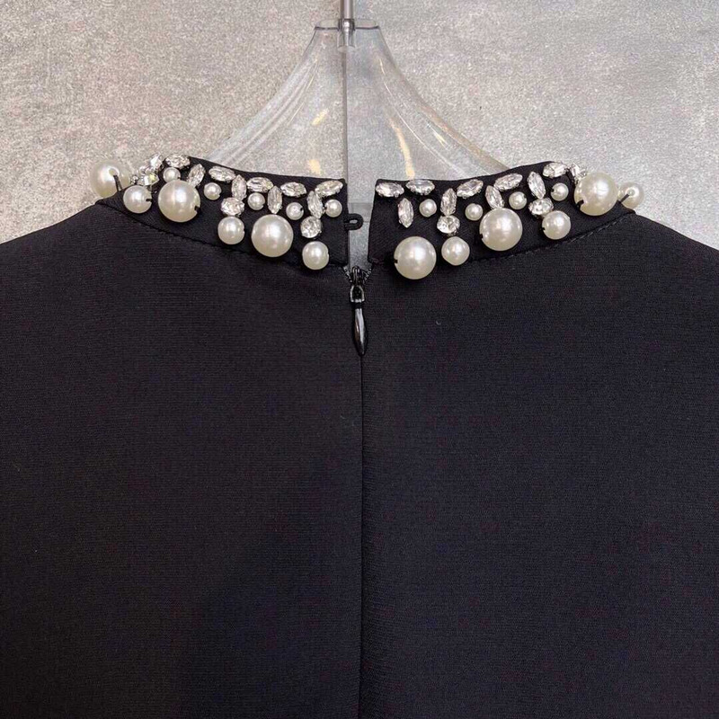 Miu Miu Pearl And Crystal-embellished Dress In Black