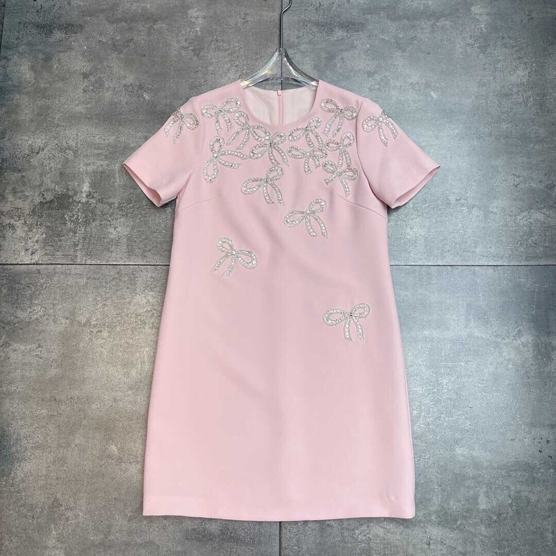 Valentino Embroidered Crepe Couture Short Dress Pink