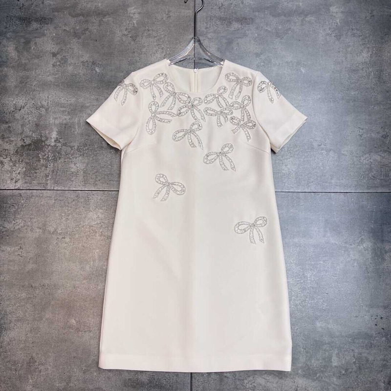 Valentino Embroidered Crepe Couture Short Dress White