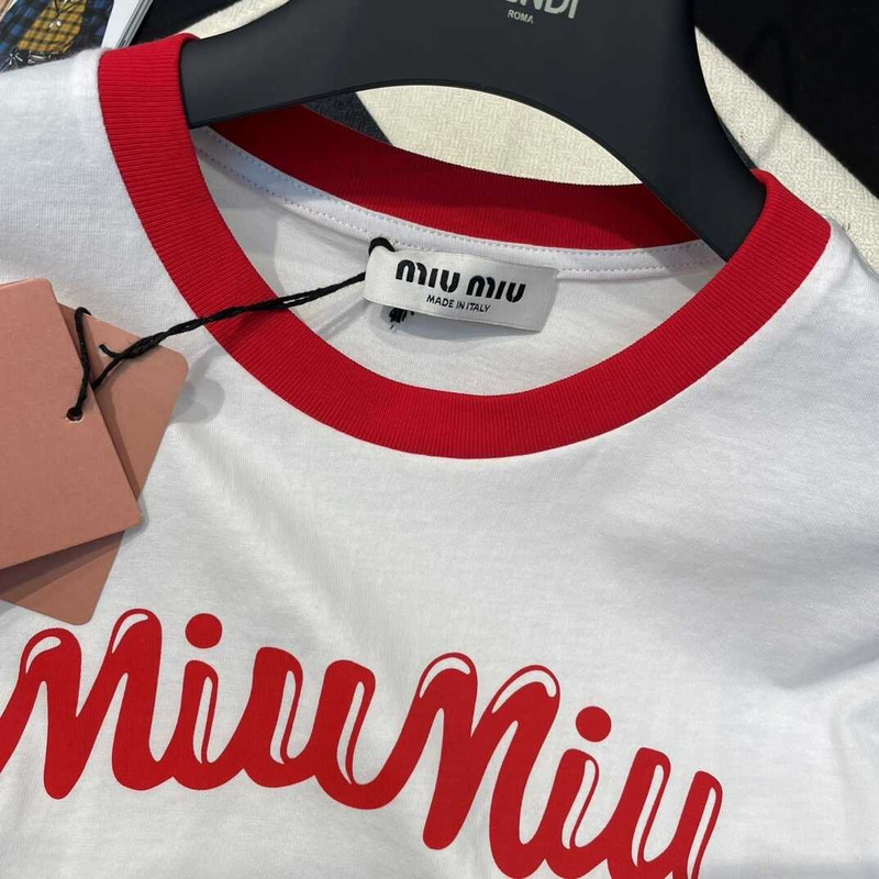 Miu Miu Cotton Jersey T-shirt With Logo White/Red