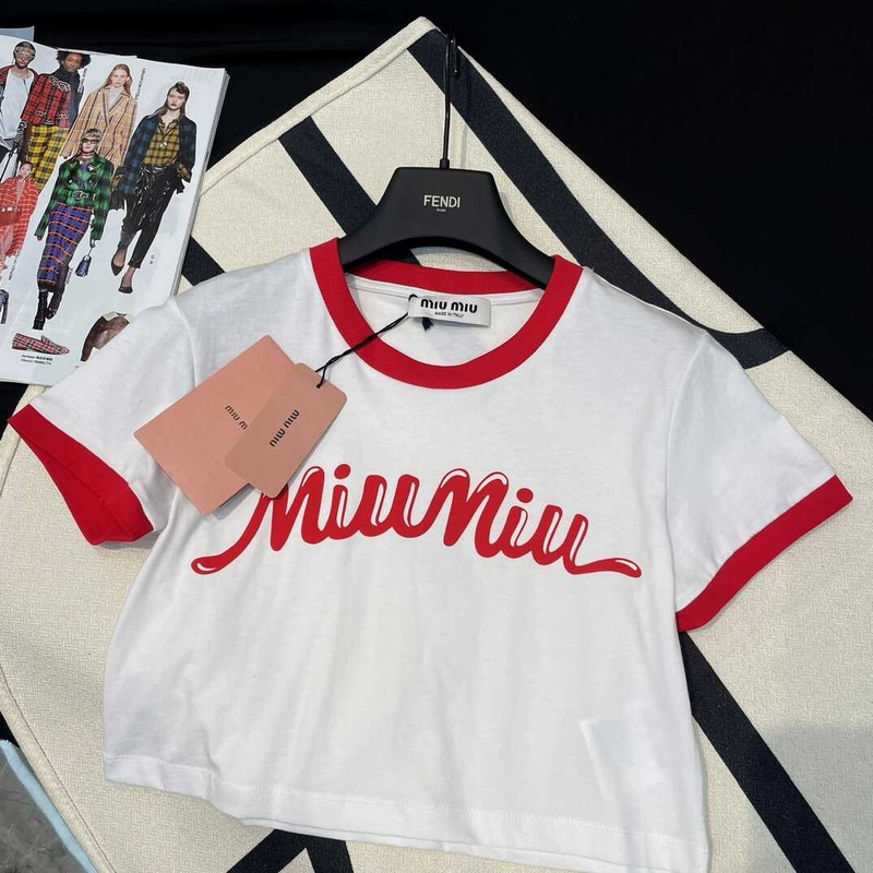 Miu Miu Cotton Jersey T-shirt With Logo White/Red