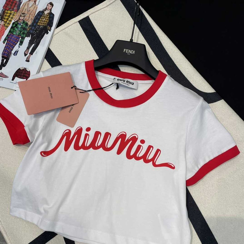 Miu Miu Cotton Jersey T-shirt With Logo White/Red