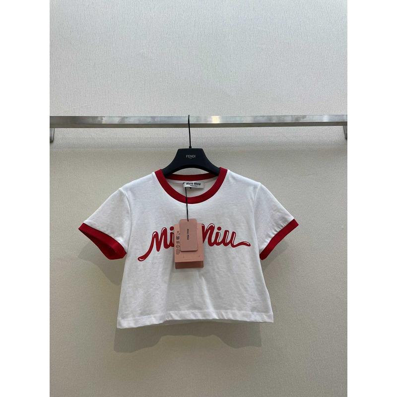 Miu Miu Cotton Jersey T-shirt With Logo White/Red