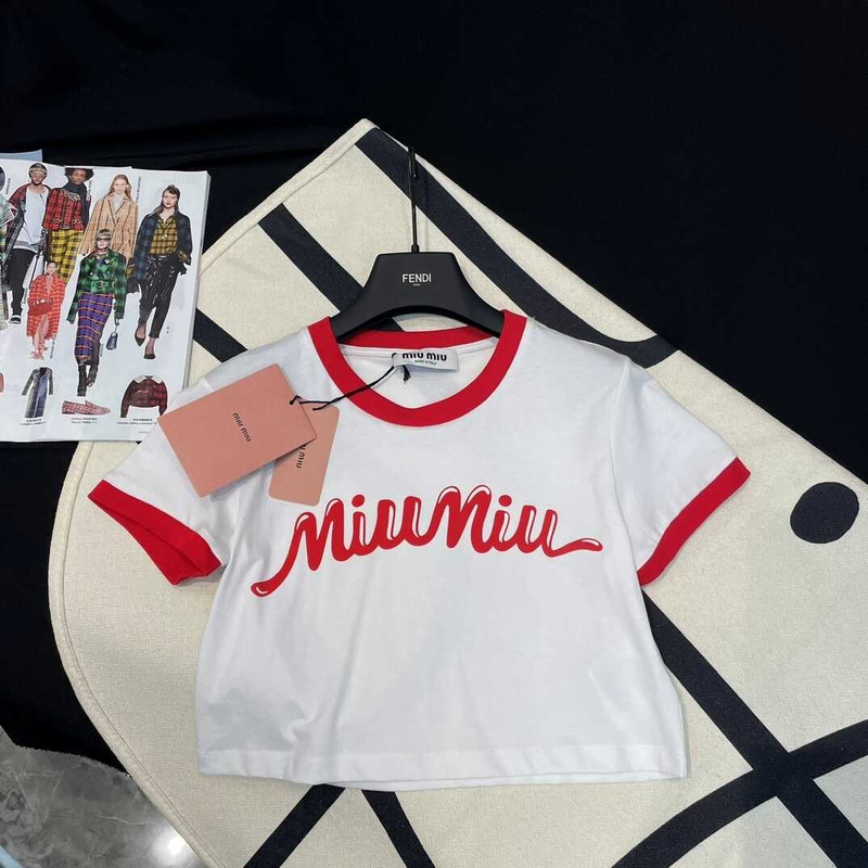 Miu Miu Cotton Jersey T-shirt With Logo White/Red