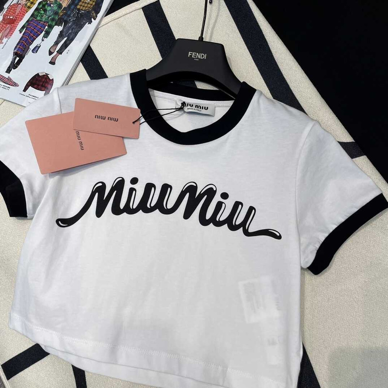 Miu Miu Cotton Jersey T-shirt With Logo White