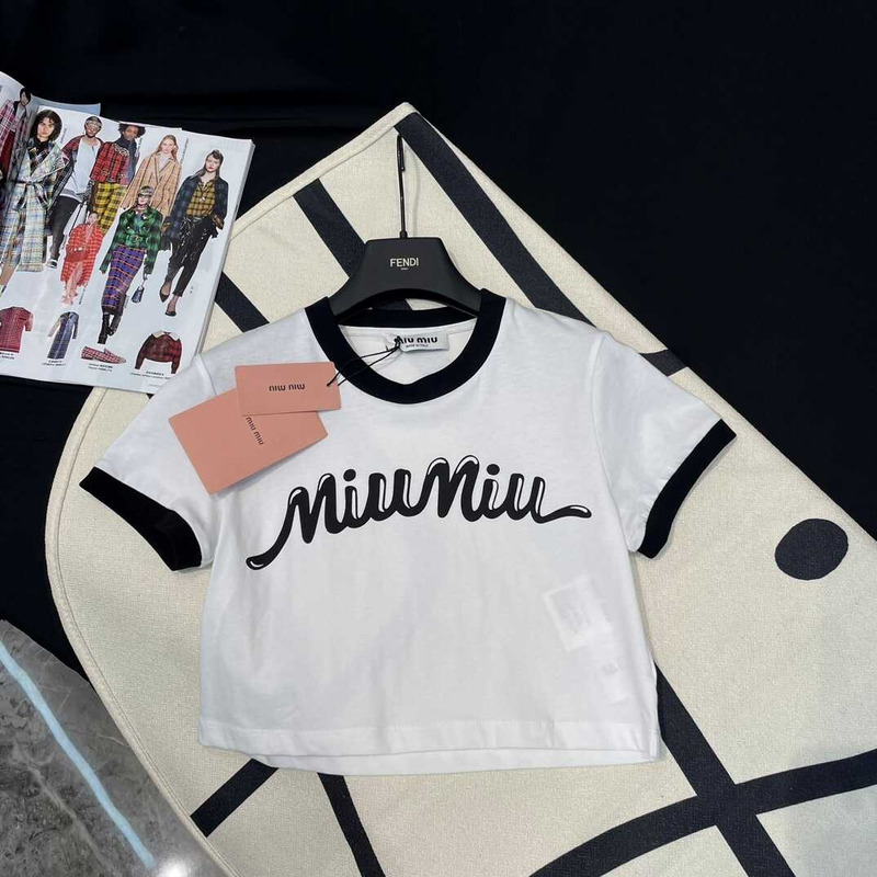 Miu Miu Cotton Jersey T-shirt With Logo White