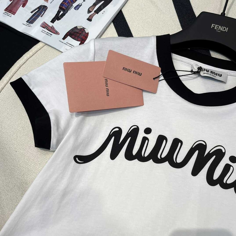 Miu Miu Cotton Jersey T-shirt With Logo White