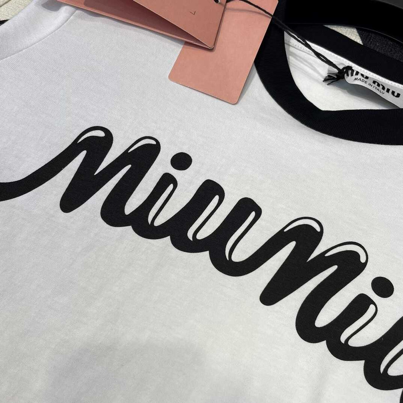 Miu Miu Cotton Jersey T-shirt With Logo White